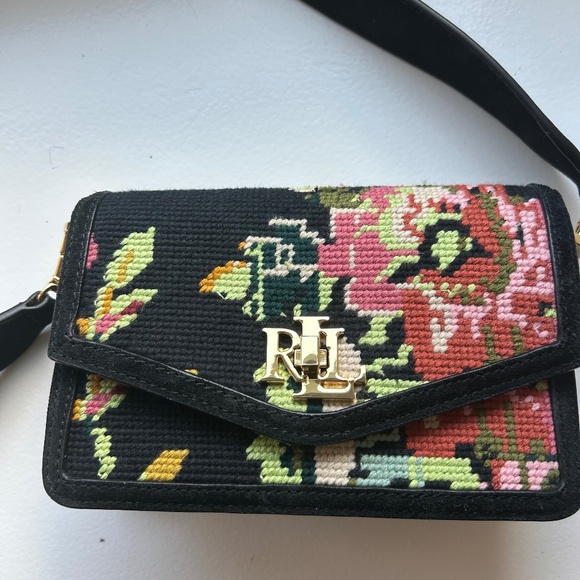 Ralph Lauren Leather & Embroidered Purse - Picture 1 of 7